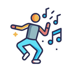 Dancing Man with Music Notes Flat Icon Style on Black Background