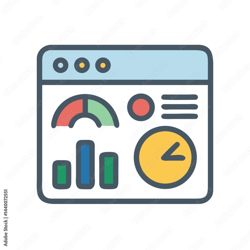 Poster data analytics dashboard icon: web interface with charts and statistics