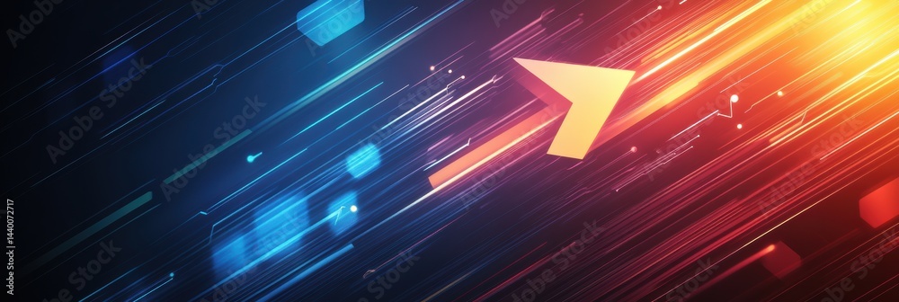 Poster abstract tech background featuring vibrant upward arrow design with dynamic lines