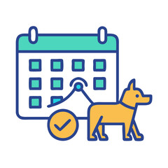 Dog walking schedule icon, appointment, reminder, calendar with pet. Veterinary care concept