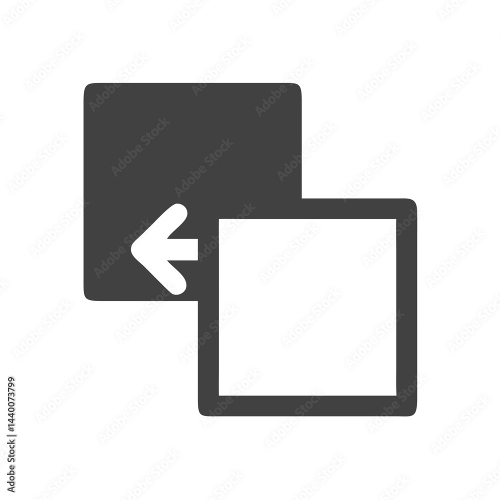Poster replace icon - squares with left arrow for data transformation and synchronization