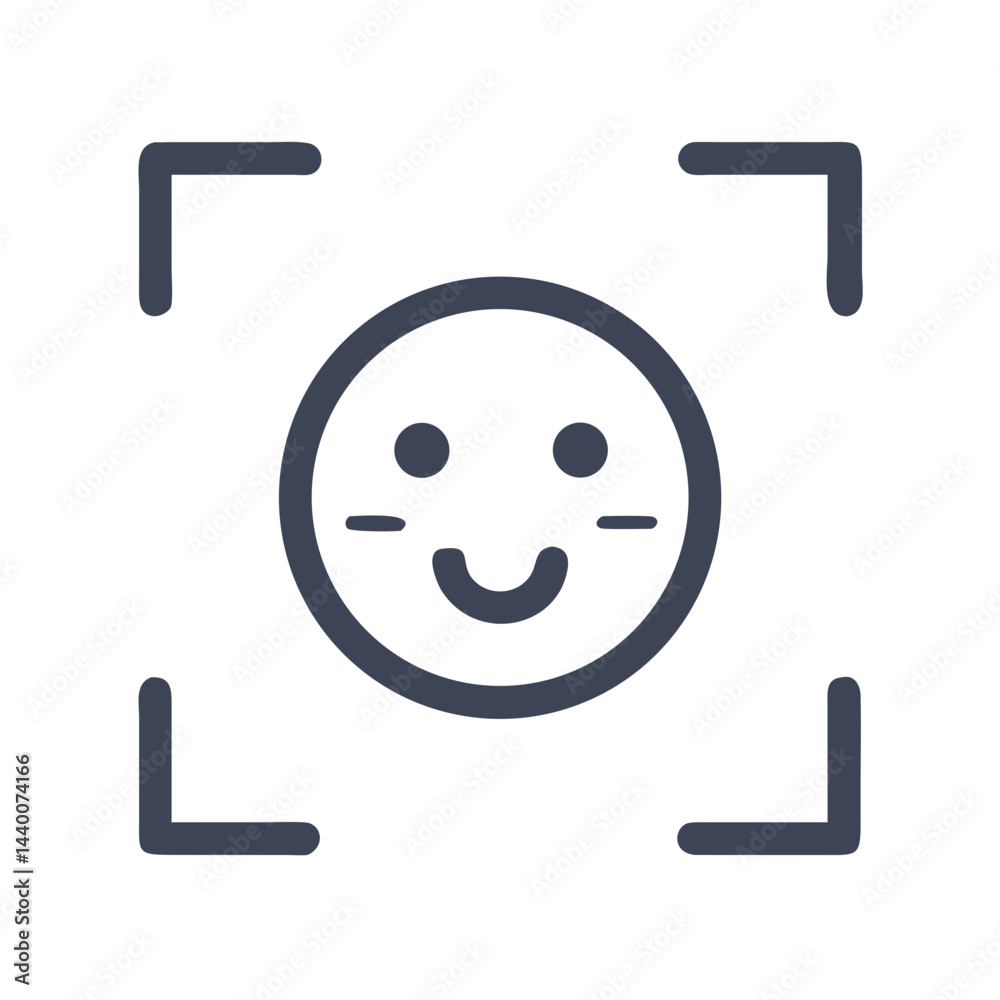 Poster face recognition icon with smiling face and square border, dark background