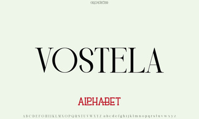 Luxury VOSTELA alphabet letters font for logo