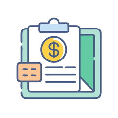 Financial Report Icon with Dollar Coin and Documents on Clipboard