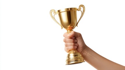 a hand holding a gold trophy.