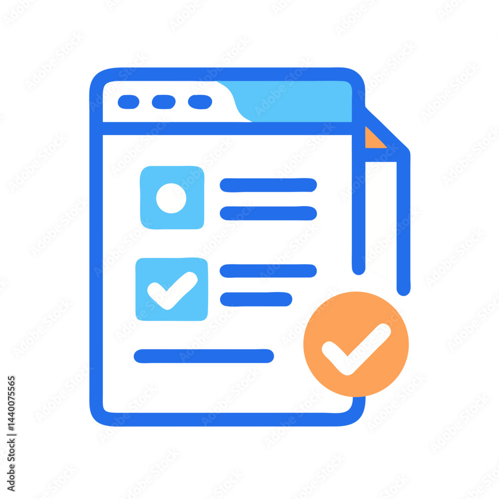 Poster online checklist and task completion with checkmarks and document symbol