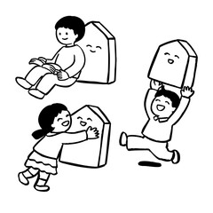 笑顔の子どもと将棋の駒のベクターイラスト