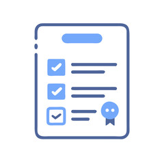 Blue Checklist Document Icon with Checkmarks and Ribbon Seal