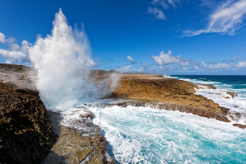 Waves crashing into Boka Pistol bay, Shete Boka National Park, Curacao