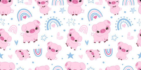 Cute and funny baby animal seamless patterns and wallpaper