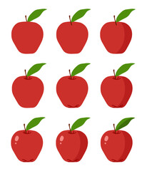 Collection of red apple with varying degrees of detail  isolated on a white background