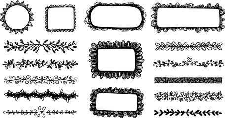 Obraz premium Doodle Frames Set, Hand Drawn Borders, vector set