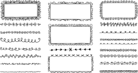 Doodle Frames Set, Hand Drawn Borders, vector set