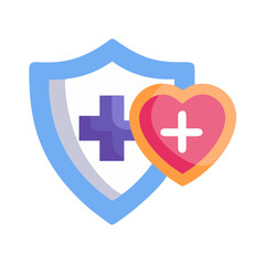 Health shield and heart with plus sign, medical insurance and care.