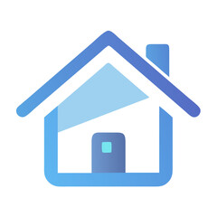 Blue Outline House Icon, Minimalist Home Design, Architecture and Real Estate