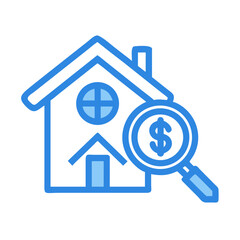 Real Estate Market Analysis: House with Dollar Sign Magnifying Glass Icon