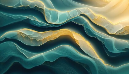 Obraz premium Abstract art with flowing texture, teal-to-yellow gradient, and golden lines.