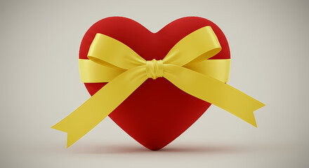 Red Heart with Yellow Bow: Romantic Gift Image