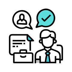 Minimalist Businessman with Check Mark Speech Bubble: Success, Confirmation, Agreement