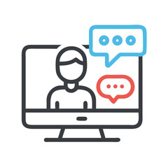 Online Communication: Computer Screen with User Icon and Chat Bubbles Icon
