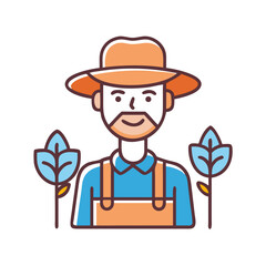 Illustration of a Cartoon Farmer with Plants on a Black Background