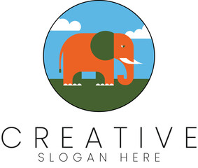 Cute Orange Elephant Logo Design Illustration Nature Animal Wildlife art sky icon flat blue image   