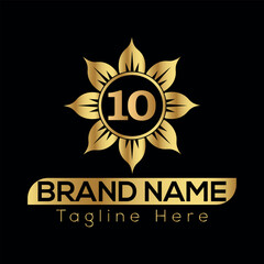 Fototapeta premium Vector illustration of a gold medal with ribbon is a best award icon, a golden sign of victory 10 logo design 