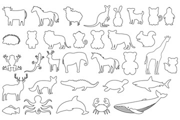 Silhouettes of Various Animals Depicted in a Simple and Elegant Outline Design Format