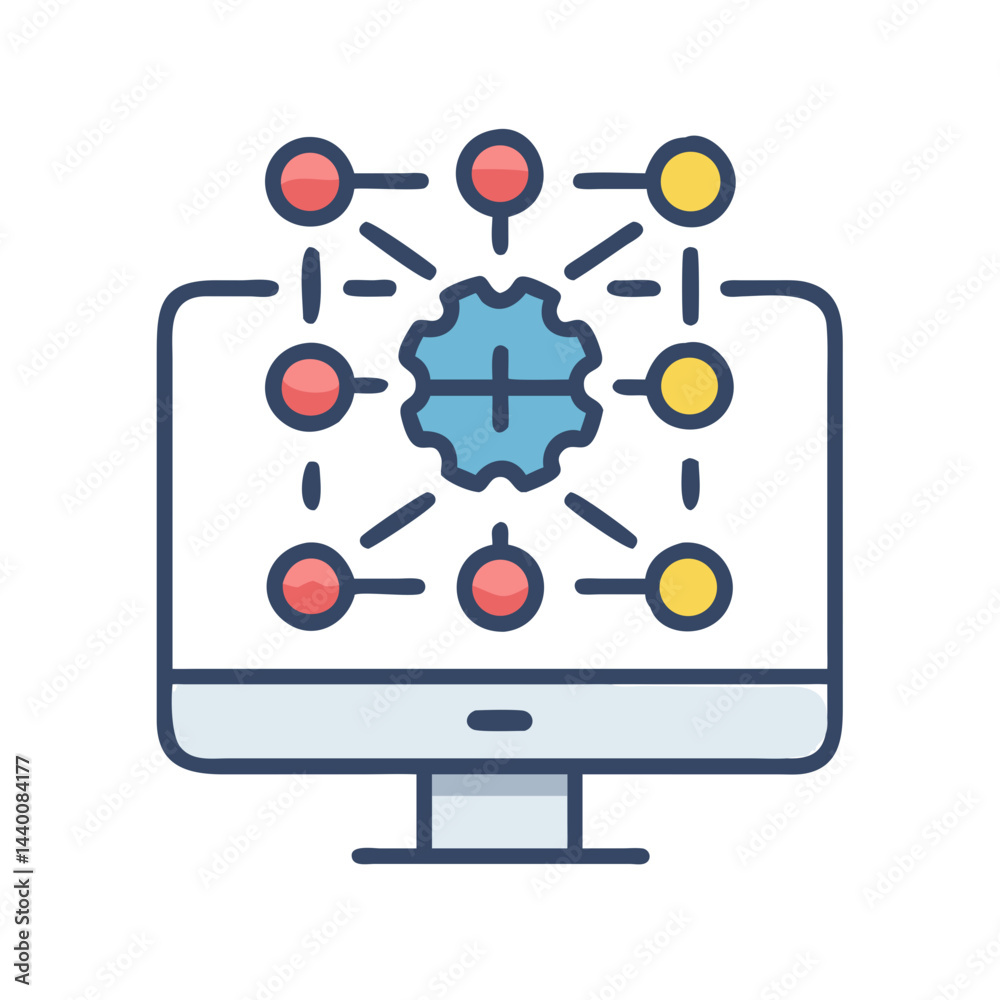Poster network connections on computer screen illustrating data and digital systems