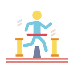 Stick Figure Hurdles Obstacle in Race Icon Illustration Against Black Background