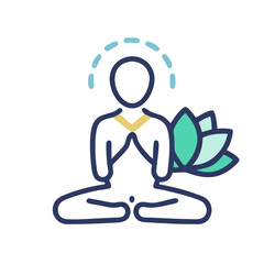 Meditating Figure with Lotus Flower Illustration on a Black Background