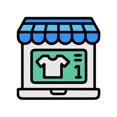 Online clothing store icon with laptop, e-commerce, shopping vector design.