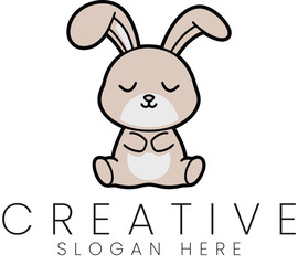 Adorable Beige Bunny Rabbit Logo Design Cute Peaceful Animal Illustration art icon calm kids baby   