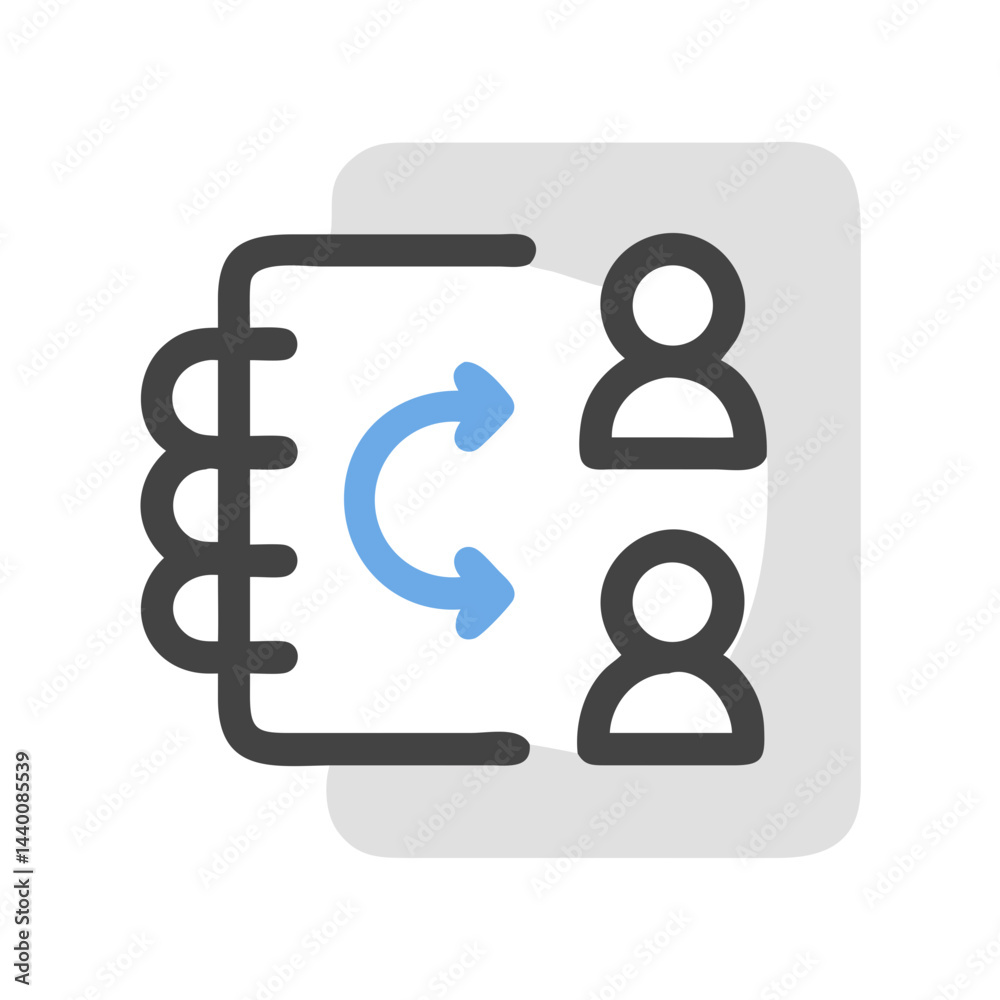 Poster contact list synchronization: people icon with circular arrow and address book