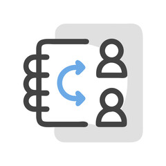 Contact List Synchronization: People icon with circular arrow and address book