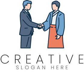 Businessmen Handshake Agreement Modern Minimalist Design Illustration art deal icon logo flat line  
