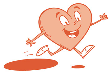 Animated heart character running jumping with joyful expression valentines day concept