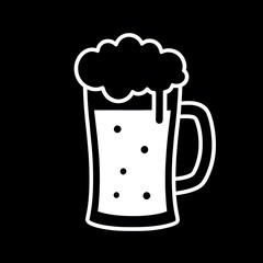 White Icon logo frothy beer mug isolated on black background icon sticker
