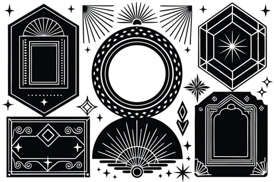 Black and white geometric elements frame set for poster template design