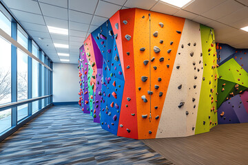 Colorful Indoor Climbing Wall with Crash Pad