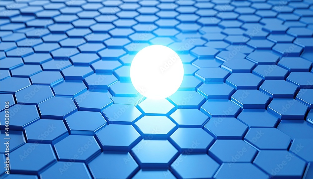 Poster dynamic orb movement futuristic hexagonal grid digital artwork virtual environment aerial view tech 