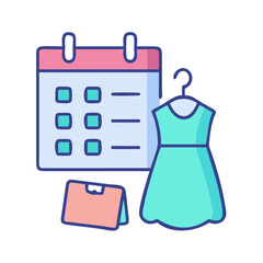 Event Planning Icon: Dress Appointment Reminder with Calendar and Notepad on Black