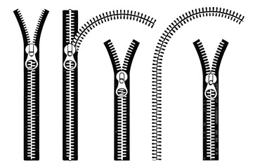 Black and white zipper set in various stages of opening design elements