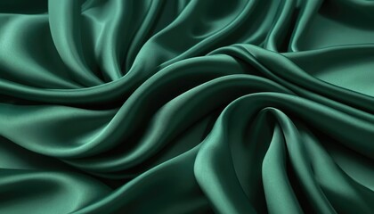Obraz premium Green luxurious silk satin fabric with a smooth, shiny wave texture