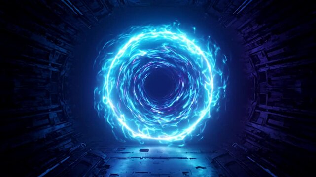 Sci-fi portal materializes with swirling energy  