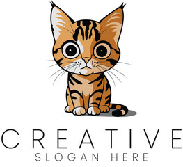 Adorable Cartoon Kitten Design Cute Pet Logo Illustration cat paw big eyes icon image small furry   