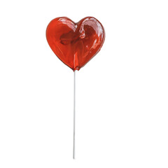 Red heart shape lollipop isolated on transparent background