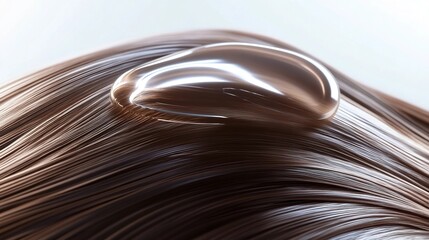 3D - rendered shiny hair with a serum drop, symbolizing nourishment and repair for damaged hair.