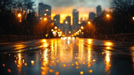 Wet City Street at Night with Reflections