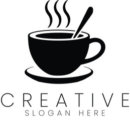 Simple Black Coffee Cup Logo Design Hot Drink Minimalist Style Vector Illustration tea mug art icon 